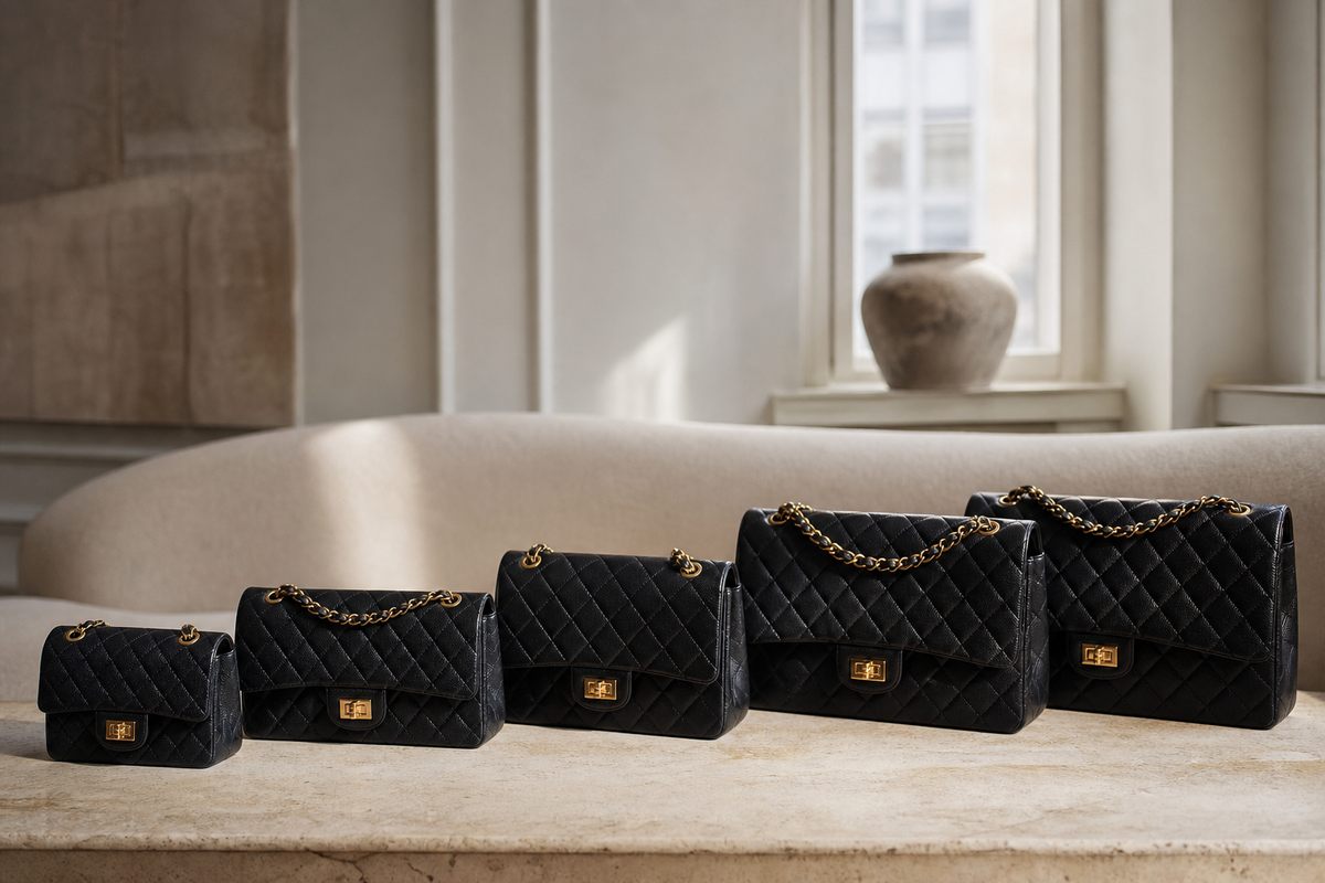 Chanel Classic Flap Størrelsesguide 2026: Mini vs. Small vs. Medium vs. Jumbo vs. Maxi (og hvorfor brugt vinder)
