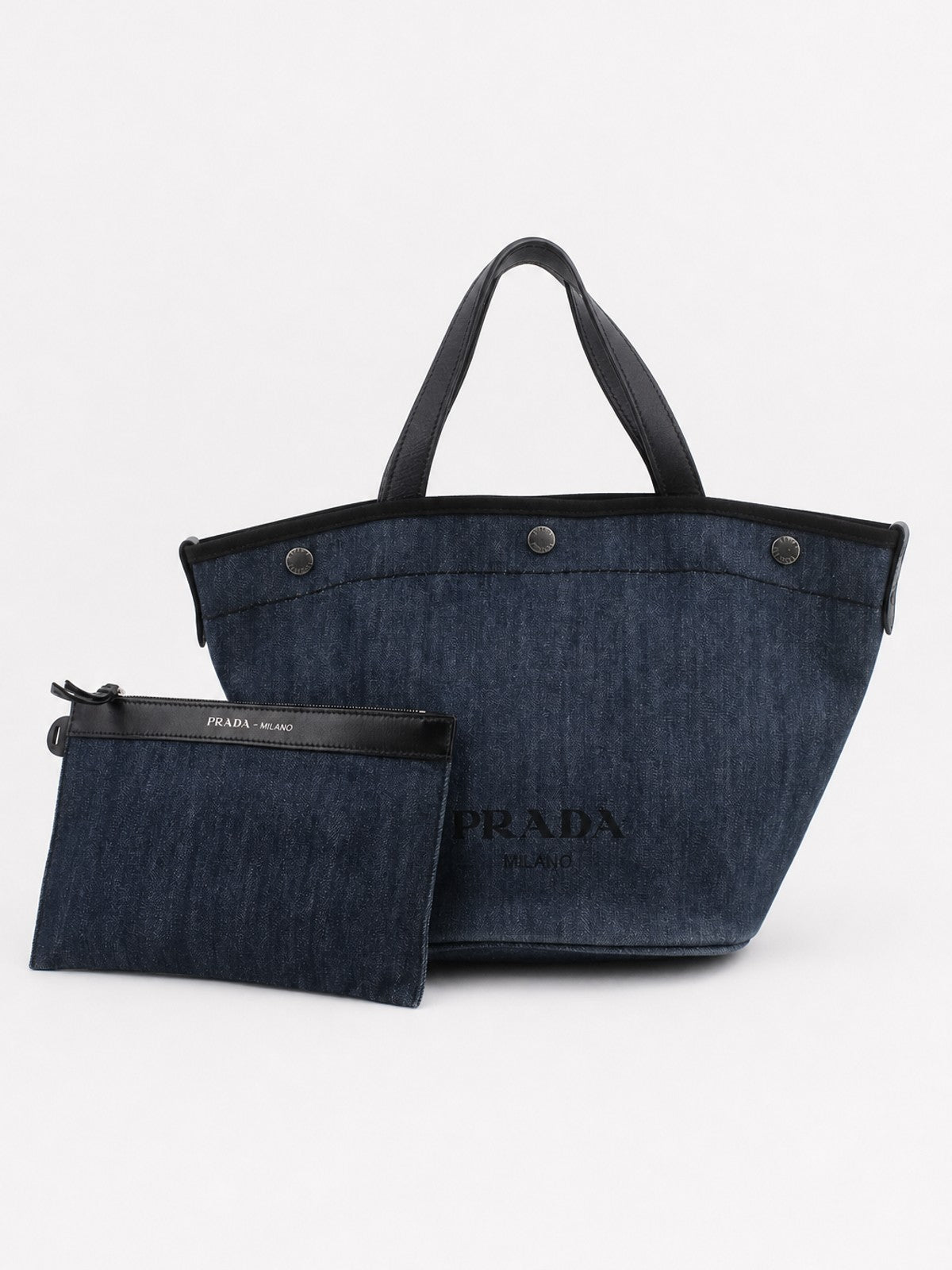 Prada Hand Bag Blue Denim
